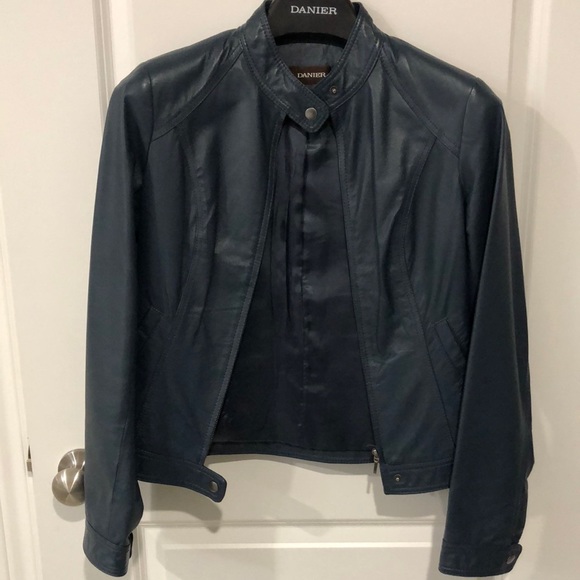 DANIER LEATHER JACKET BLUE - Picture 1 of 5